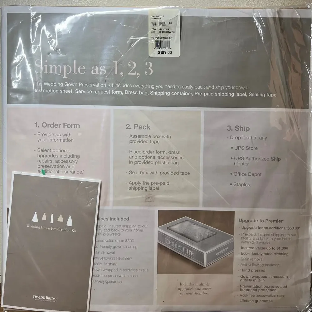 David's Bridal Wedding Gown Preservation Kit Dress Storage Bride Wedding Sealed